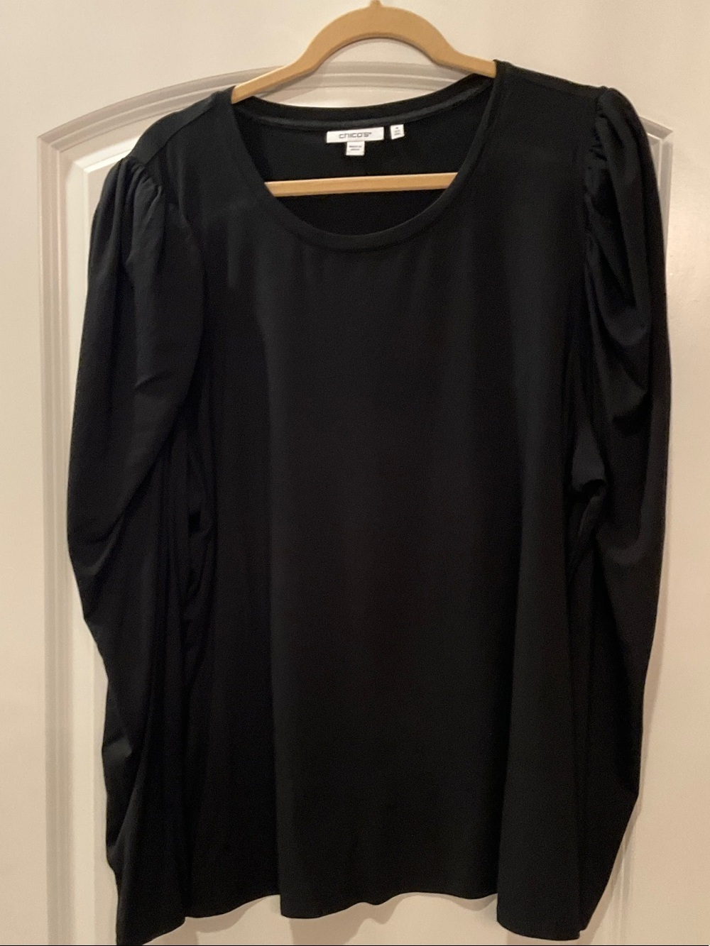 Chico's Black Long Sleeve Puff-Sleeve Top